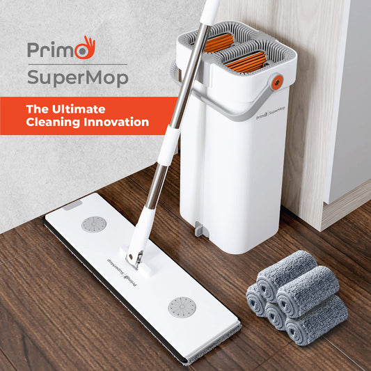 Primo SuperMop - Dual Bucket Flat Mop with 5 Microfiber Pads.